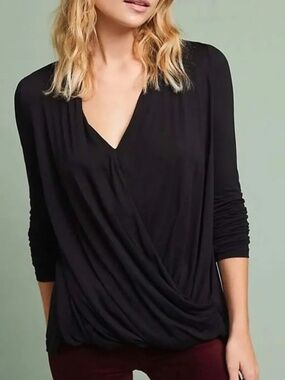 Akemi + Kin for Anthropologie Black Wrap Top Size M